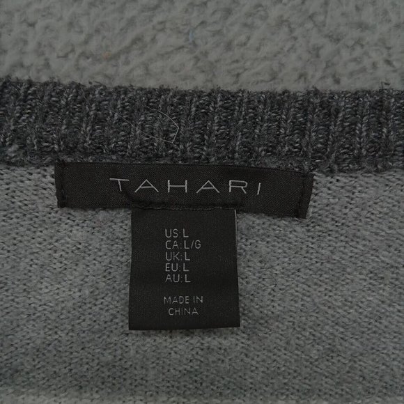 Tahari Sweater Womens Large Pink White Gray Multi Striped V Neck Pullover Knit - Picture 3 of 11